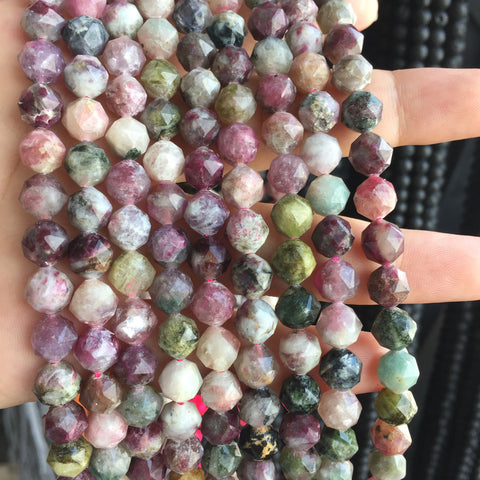 Natural Watermelon Tourmaline Multicolor Stone diamond faceted round loose beads wholesale gemstone for jewelry making bracelet DIY