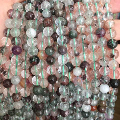Natural green Phantom Quartz Crystal smooth round loose beads wholesale gemstone jewelry making DIY