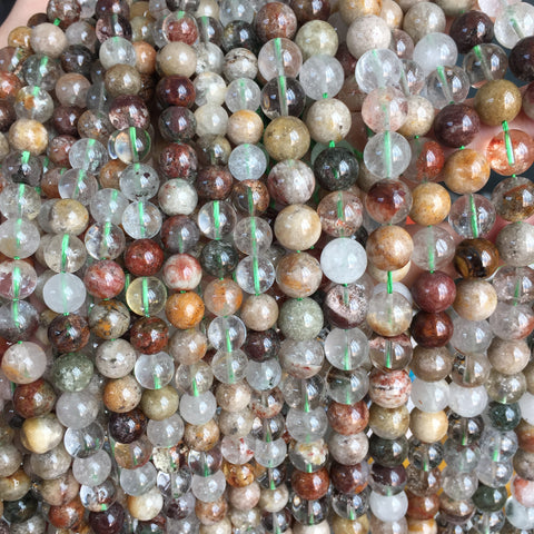 Natural Multicolor Phantom Quartz smooth round beads wholesale gemstone loose lodolite stone jewelry making bracelet DIY