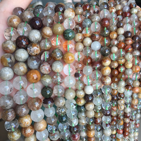 Natural Multicolor Phantom Quartz smooth round beads wholesale gemstone loose lodolite stone jewelry making bracelet DIY