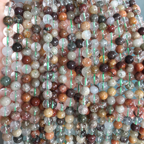 Natural Multicolor Phantom Quartz smooth round beads wholesale gemstone loose lodolite stone jewelry making bracelet DIY