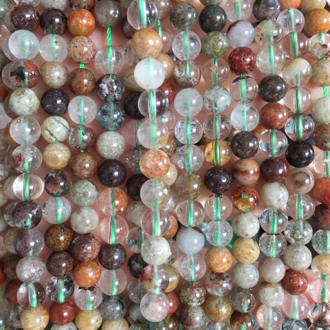 Natural Multicolor Phantom Quartz smooth round beads wholesale gemstone loose lodolite stone jewelry making bracelet DIY