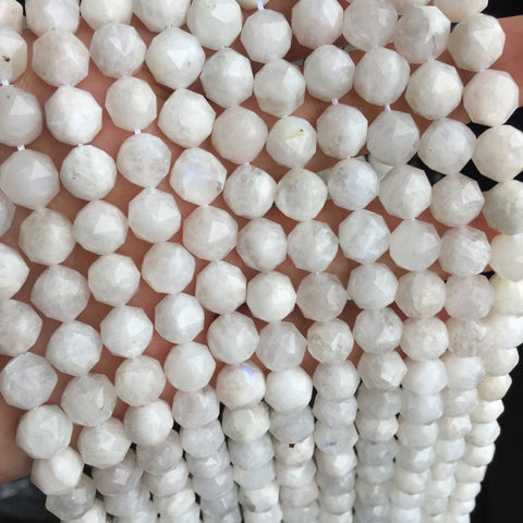 Natural rainbow moonstone diamond cut faceted round loose beads white gemstone wholesale for jewelry making bracelet diy
