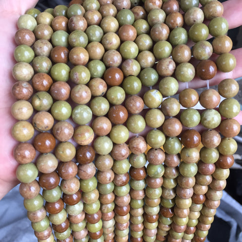 Natural Green Olive Opal smooth round beads wholesale gemstone for jewelry making bracelet necklace diy stuff