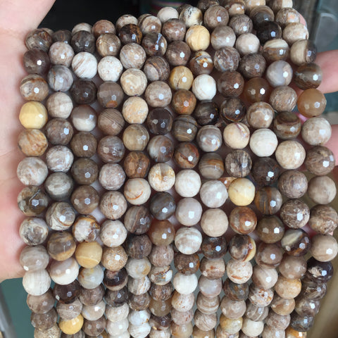 Natural Petrified Wood Jasper stone faceted round beads gemstone wholesale for jewelry making bracelets necklace DIY