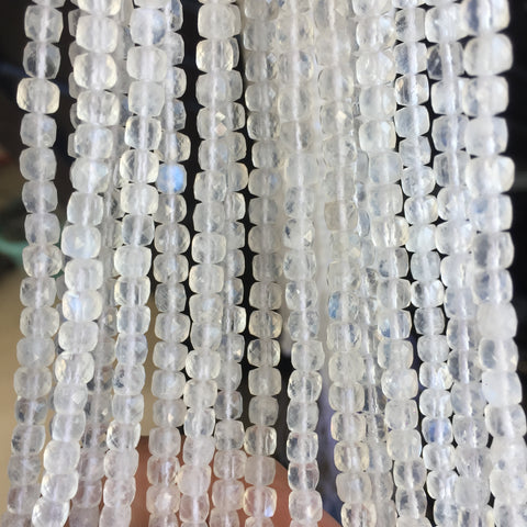 Natural Rainbow Moonstone faceted cube beads wholesale gemstones jewelry making 4mm15"