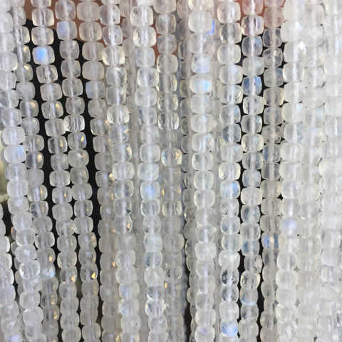 Natural Rainbow Moonstone faceted cube beads wholesale gemstones jewelry making 4mm15"