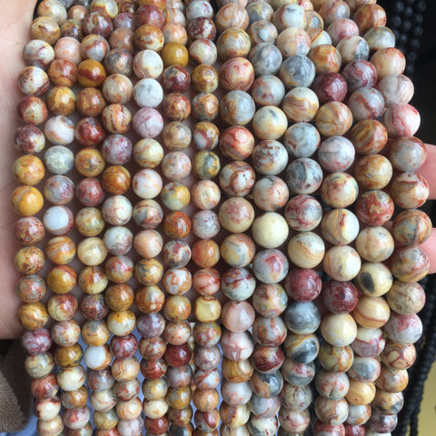 Natural Mexican Red Crazy Lace Agate smooth round beads gemstone wholesale jewelry making diy bracelet necklace