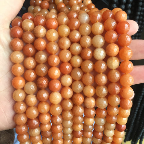 Natural Orange Red Aventurine Stone faceted round loose beads gemstone wholesale jewelry making diy bracelet necklace