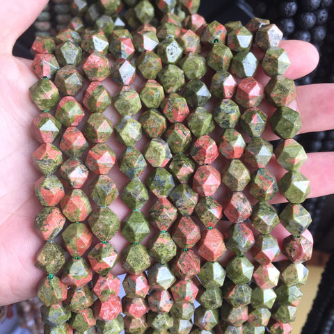 Natural Unakite Stone Green Red star cut faceted nugget beads wholesale loose gemstones for jewelry making diy bracelet necklace