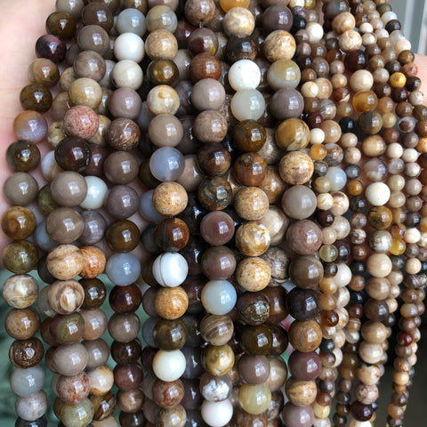 Natural Petrified Wood Jasper smooth round loose beads wholesale gemstone for jewelry making 4 6 8 10mm