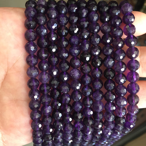 Natural Amethyst dark purple stone faceted round loose beads wholesale gemstone for jewelry making DIY bracelet necklace
