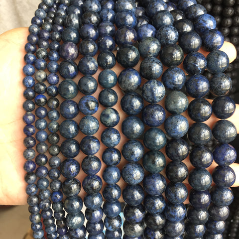 Natural Dumortierite Dark Blue Stone smooth round loose beads wholesale gemstone for jewelry making DIY bracelets necklace