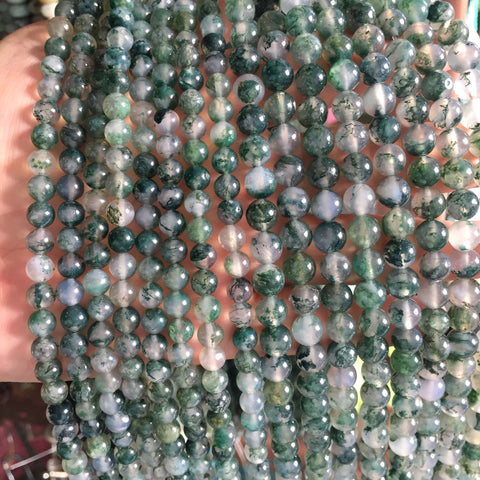 Natural Green Moss Agate Stone smooth round loose beads wholesale gemstone for jewelry making DIY bracelets necklace
