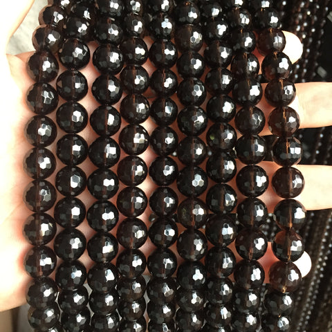 Natural Smoky Quartz faceted loose round beads gemstone wholesale for jewelry making