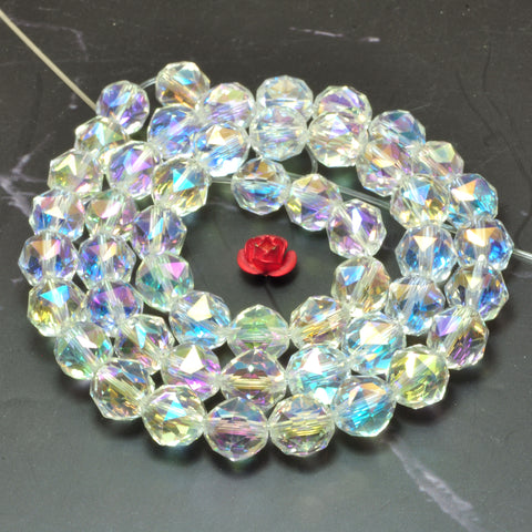 Clear Rock Crystal Titanium Coated AB Color diamond cut faceted round loose beads wholesale gemstone for jewelry making DIY bracelet necklace 15"