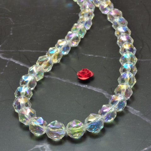 Clear Rock Crystal Titanium Coated AB Color diamond cut faceted round loose beads wholesale gemstone for jewelry making DIY bracelet necklace 15"