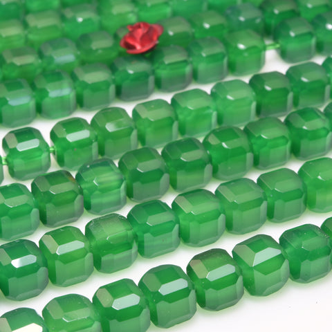 Natural green agate faceted cube beads loose gemstone wholesale for jewelry making diy bracelet necklace