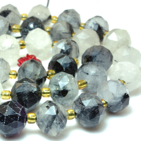 Natural Black Rutilated Quartz Stone Faceted HANG Rondelle loose beads wholesale gemstones for jewelry making DIY braceket necklace