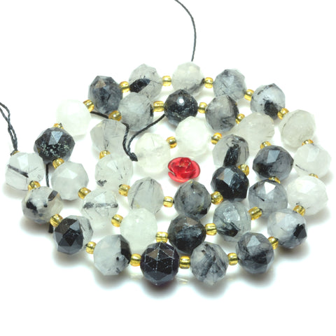 Natural Black Rutilated Quartz Stone Faceted HANG Rondelle loose beads wholesale gemstones for jewelry making DIY braceket necklace