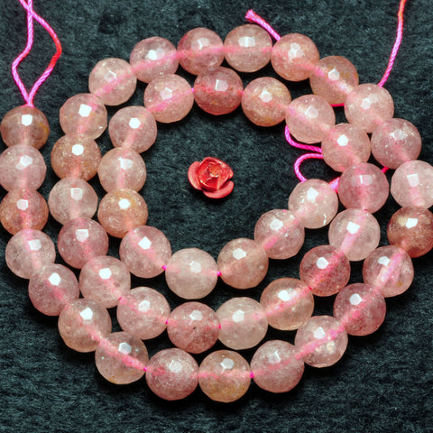 Natural strawberry quartz Lepidocrocite faceted round loose beads wholesale gemstone jewelry making