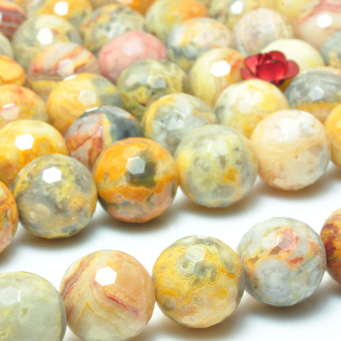 Natural Yellow Crazy Lace Agate faceted round beads wholesale gemstone jewelry making diy 8mm 10mm