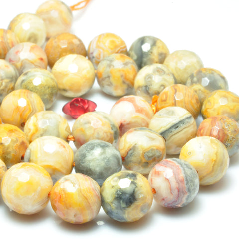 Natural Yellow Crazy Lace Agate faceted round beads wholesale gemstone jewelry making diy 8mm 10mm