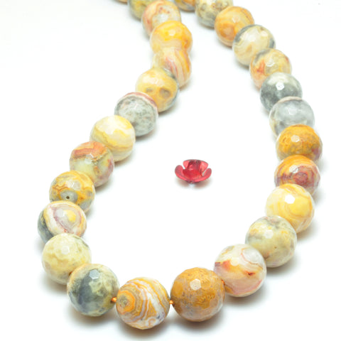 Natural Yellow Crazy Lace Agate faceted round beads wholesale gemstone jewelry making diy 8mm 10mm