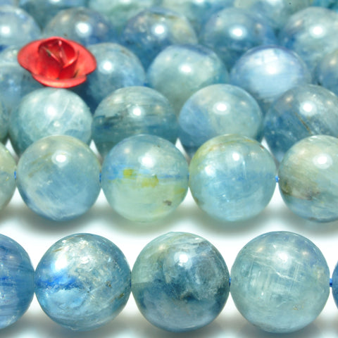 Natural Kyanite smooth round beads light blue stone wholesale gemstone for jewelry making bracelet necklace DIY