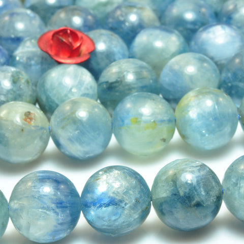 Natural Kyanite smooth round beads light blue stone wholesale gemstone for jewelry making bracelet necklace DIY