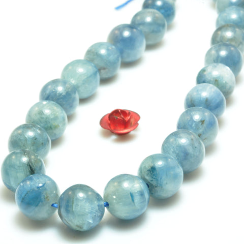 Natural Kyanite smooth round beads light blue stone wholesale gemstone for jewelry making bracelet necklace DIY