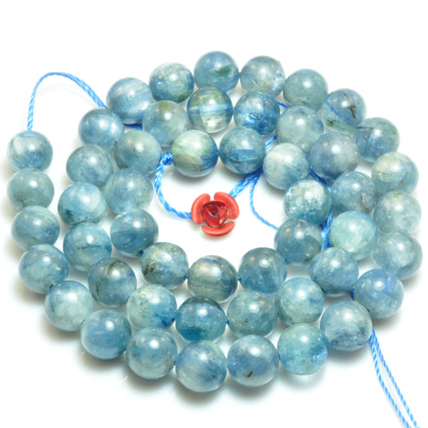 Natural Kyanite smooth round beads light blue stone wholesale gemstone for jewelry making bracelet necklace DIY