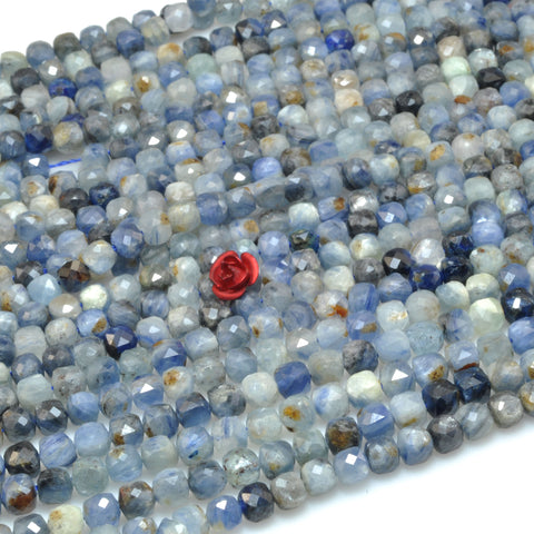 Natural Kyanite faceted cube loose beads blue gemstone wholesale for jewelry making bracelet diy stuff