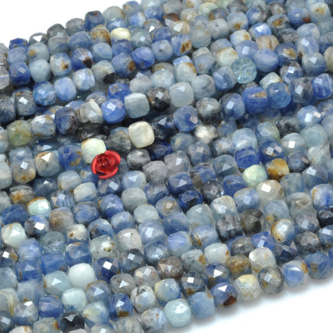 Natural Kyanite faceted cube loose beads blue gemstone wholesale for jewelry making bracelet diy stuff