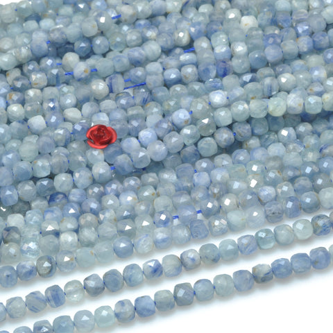Natural kyanite faceted cube loose beads blue gemstone wholesale for jewelry making bracelet diy stuff