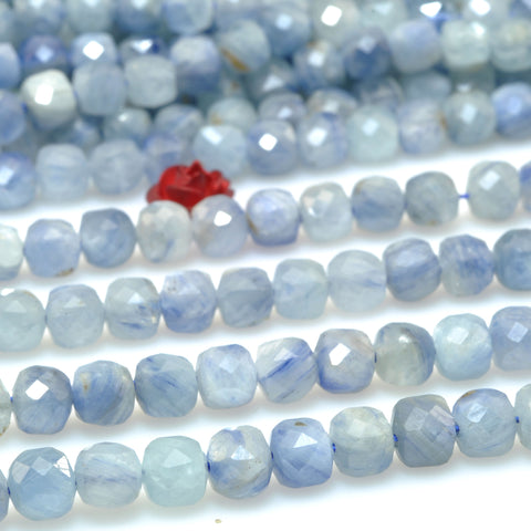 Natural kyanite faceted cube loose beads blue gemstone wholesale for jewelry making bracelet diy stuff