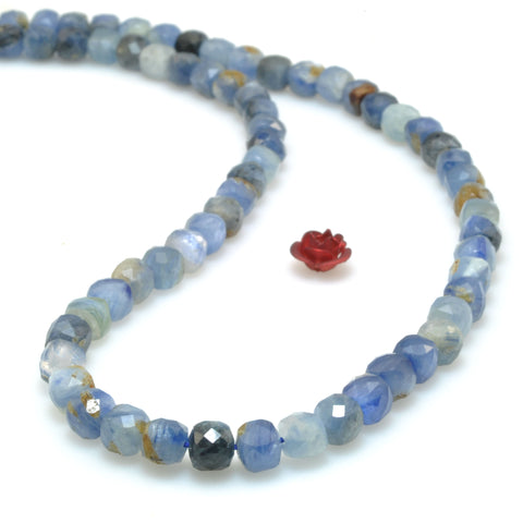 Natural kyanite faceted cube loose beads blue gemstone wholesale for jewelry making bracelet diy stuff