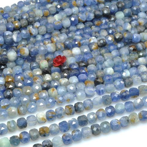 Natural kyanite faceted cube loose beads blue gemstone wholesale for jewelry making bracelet diy stuff