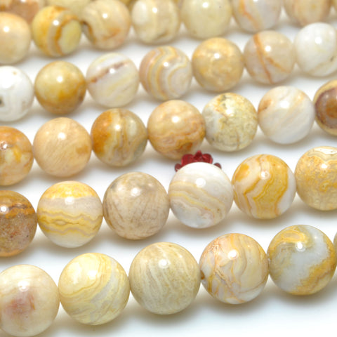 Natural Indonesia Crazy Lace Agate smooth round beads wholesale yellow gemstone for jewelry making bracelet necklace diy supply