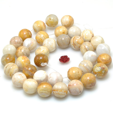 Natural Indonesia Crazy Lace Agate smooth round beads wholesale yellow gemstone for jewelry making bracelet necklace diy supply