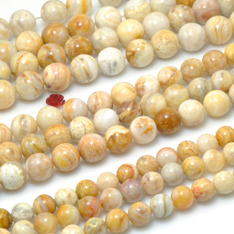 Natural Indonesia Crazy Lace Agate smooth round beads wholesale yellow gemstone for jewelry making bracelet necklace diy supply