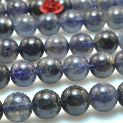 Natural Iolite dark blue gemstone smooth round loose beads wholesale semi precious stone for jewelry making DIY 15"