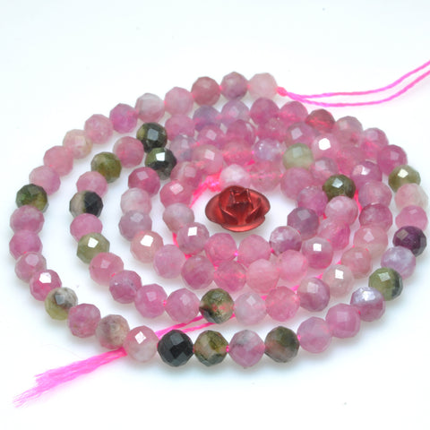 Natural pink tourmaline gemstone faceted round loose beads gemstone wholesale jewelry making 4mm 5mm 15"