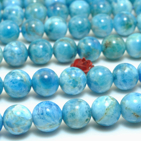 Natural Blue Apatite smooth round loose beads gemstone wholesale for jewelry making bracelet necklace diy