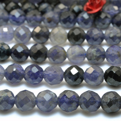Natural Blue Iolite gemstone faceted loose round beads wholesale jewelry making 15"