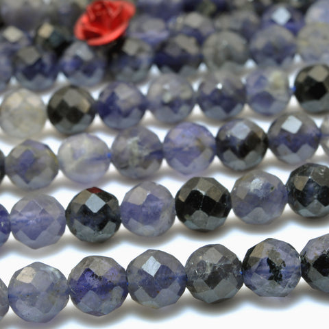 Natural Blue Iolite gemstone faceted loose round beads wholesale jewelry making 15"