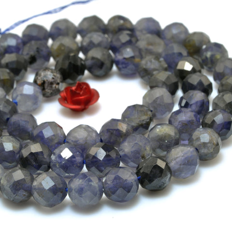 Natural Blue Iolite gemstone faceted loose round beads wholesale jewelry making 15"