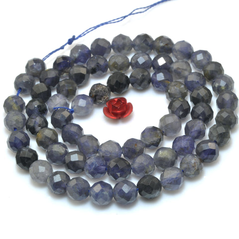 Natural Blue Iolite gemstone faceted loose round beads wholesale jewelry making 15"