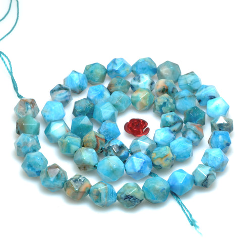 Blue Mexican Crazy Lace Agate star cut faceted nugget beads wholesale gemstone jewelry making bracelet necklace diy