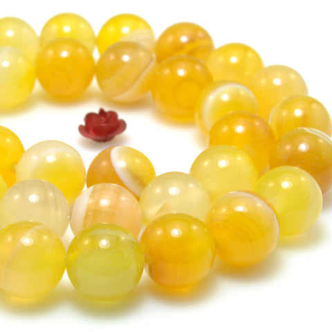 Yellow Banded Agate smooth round loose beads gemstone wholesale for jewelry making bracelet necklace diy